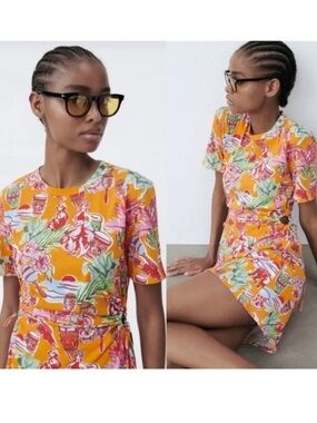 NWT Zara Yellow Tropical Print Dress